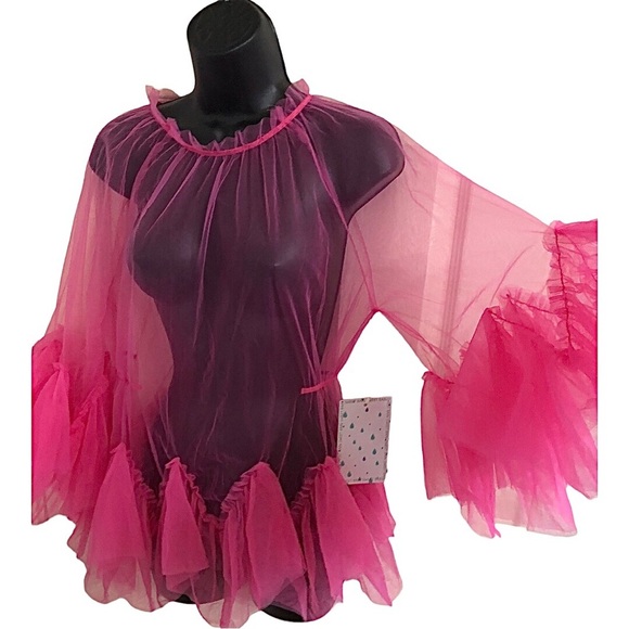 Maeve style Pink sheer tulle‎ blouse tunic mini dress top size Large new - Picture 7 of 15